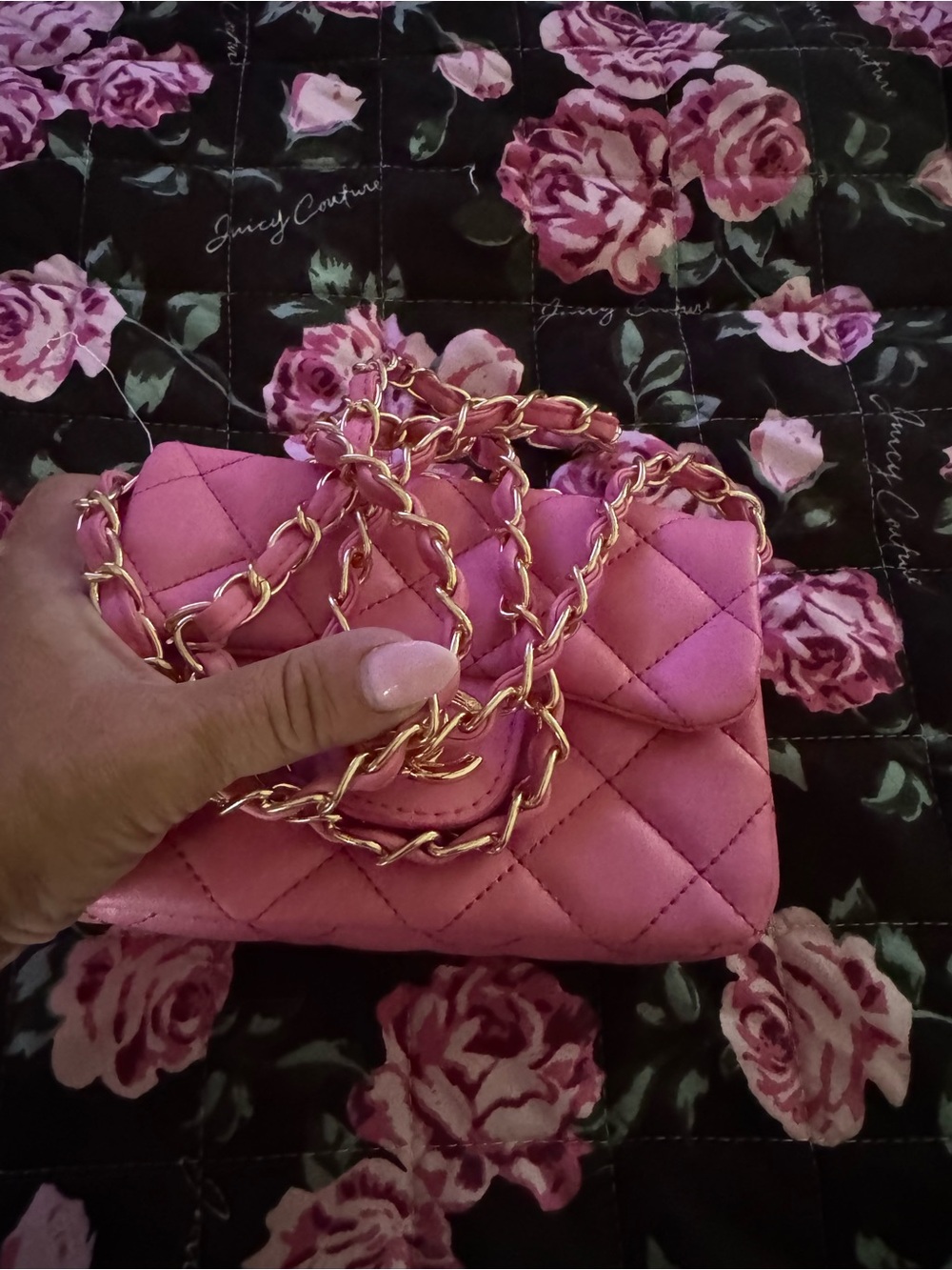 Pink Quilted Chain Shoulder Bag - Unbranded